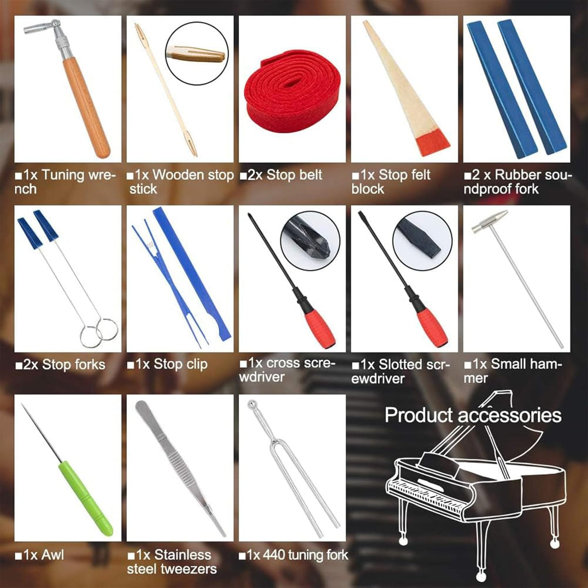 16-Piece Piano Tuning Kit with Storage Case