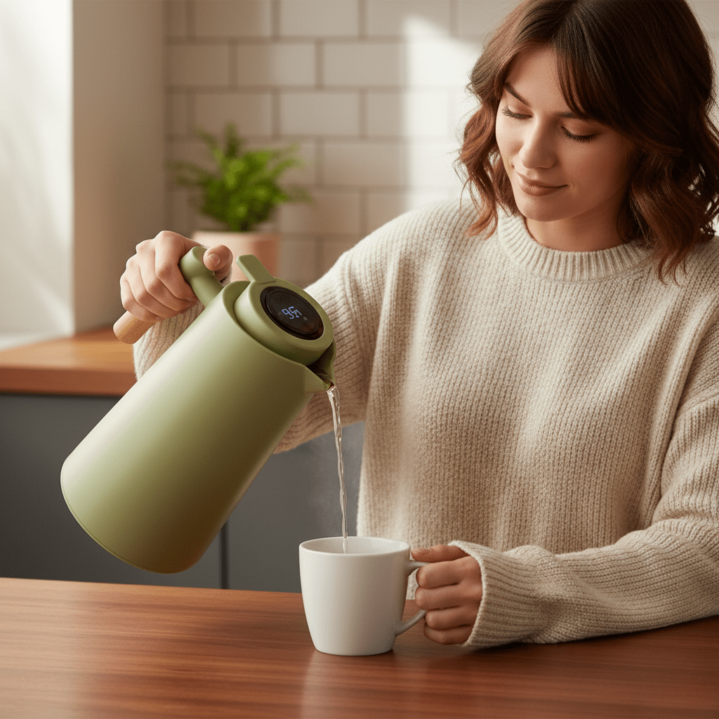 1L Double-Walled Stainless Steel Thermal Carafe with Digital Display