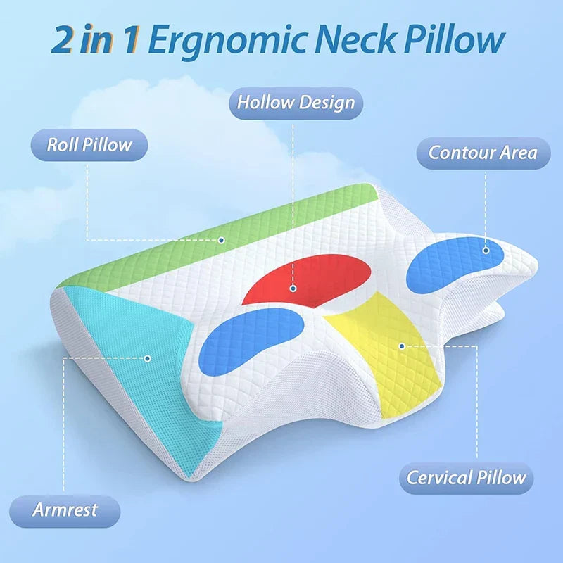 2-in-1 Memory Foam Neck Support Pillow with Ergonomically Contoured Profile