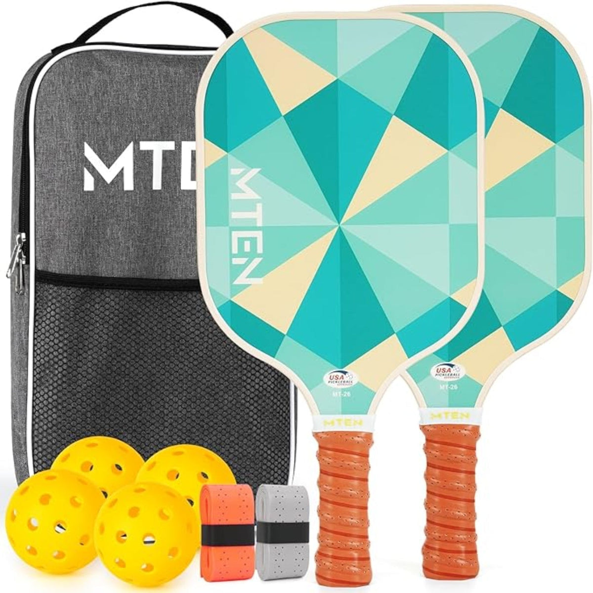 2-Pack Lightweight Fiberglass Pickleball Paddles with Ball Set Included