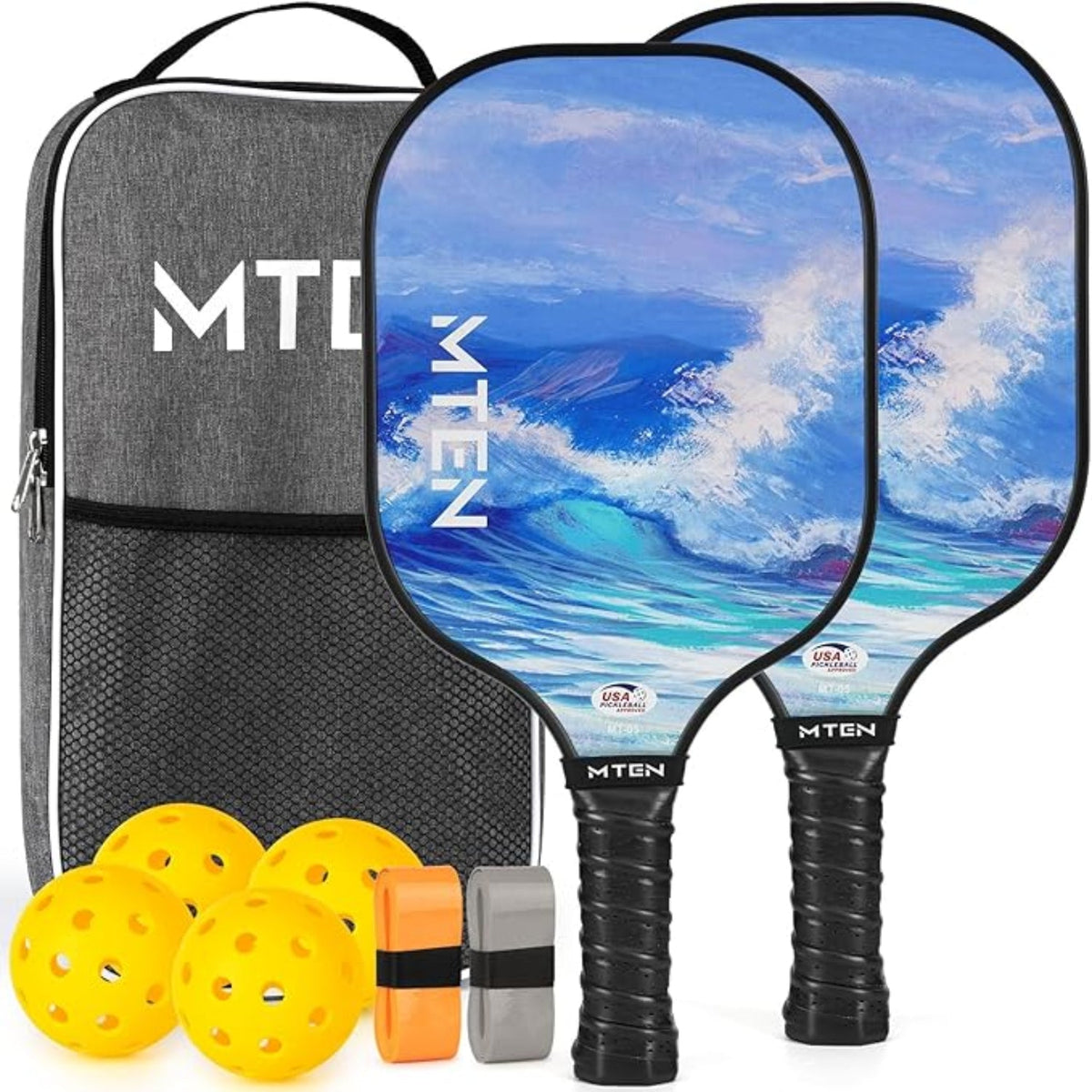 2-Pack Lightweight Fiberglass Pickleball Paddles with Ball Set Included
