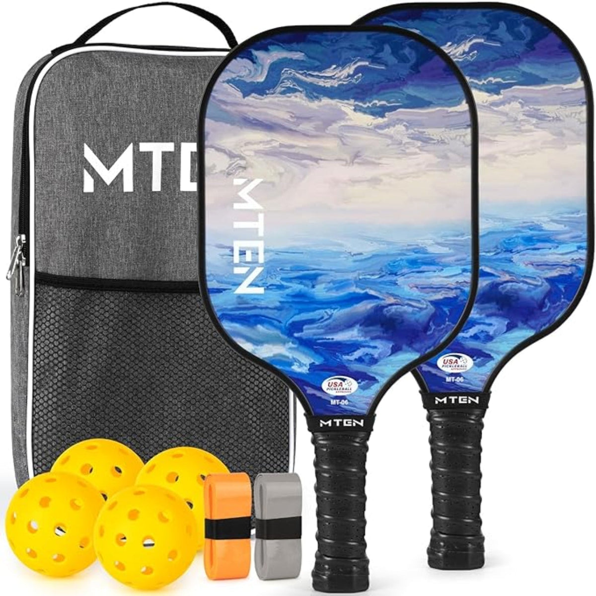 2-Pack Lightweight Fiberglass Pickleball Paddles with Ball Set Included