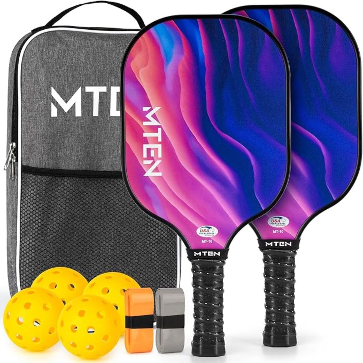 2-Pack Lightweight Fiberglass Pickleball Paddles with Ball Set Included