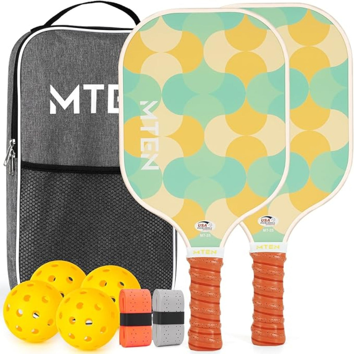 2-Pack Lightweight Fiberglass Pickleball Paddles with Ball Set Included