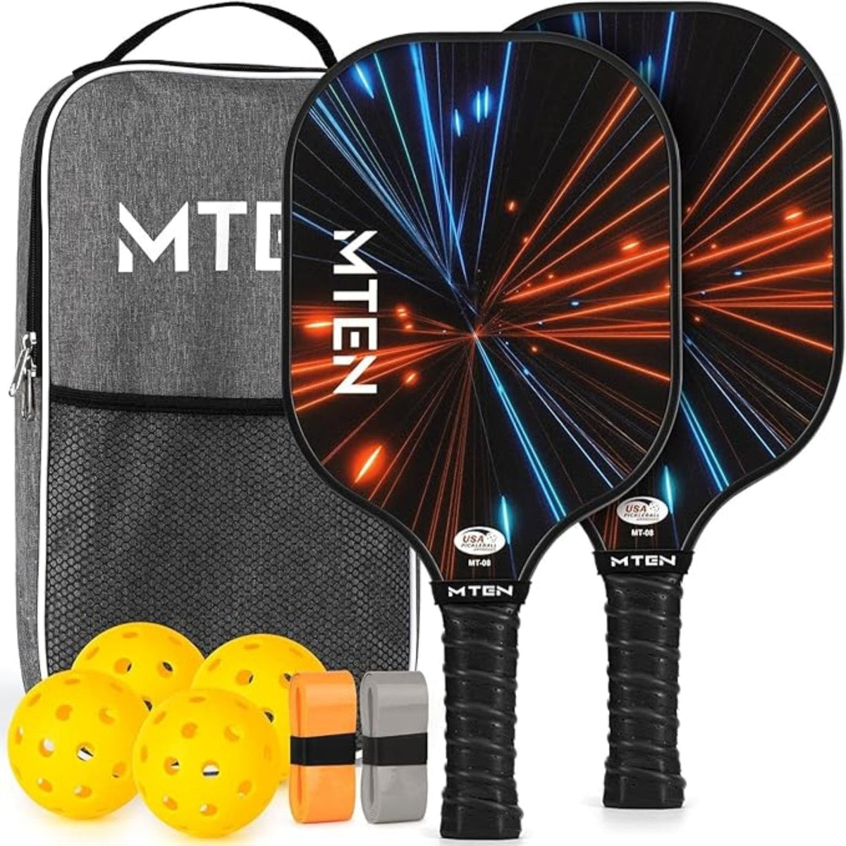 2-Pack Lightweight Fiberglass Pickleball Paddles with Ball Set Included