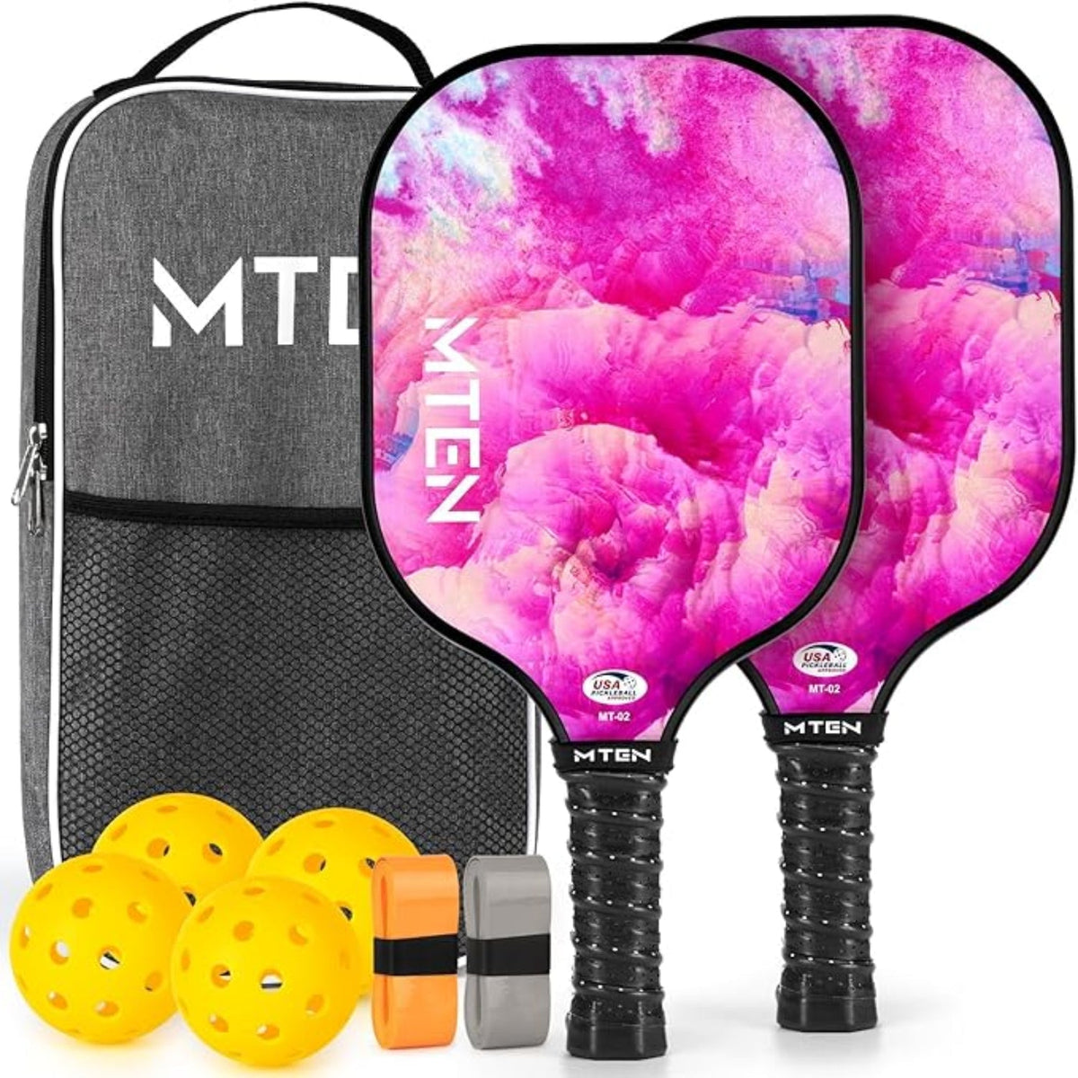 2-Pack Lightweight Fiberglass Pickleball Paddles with Ball Set Included