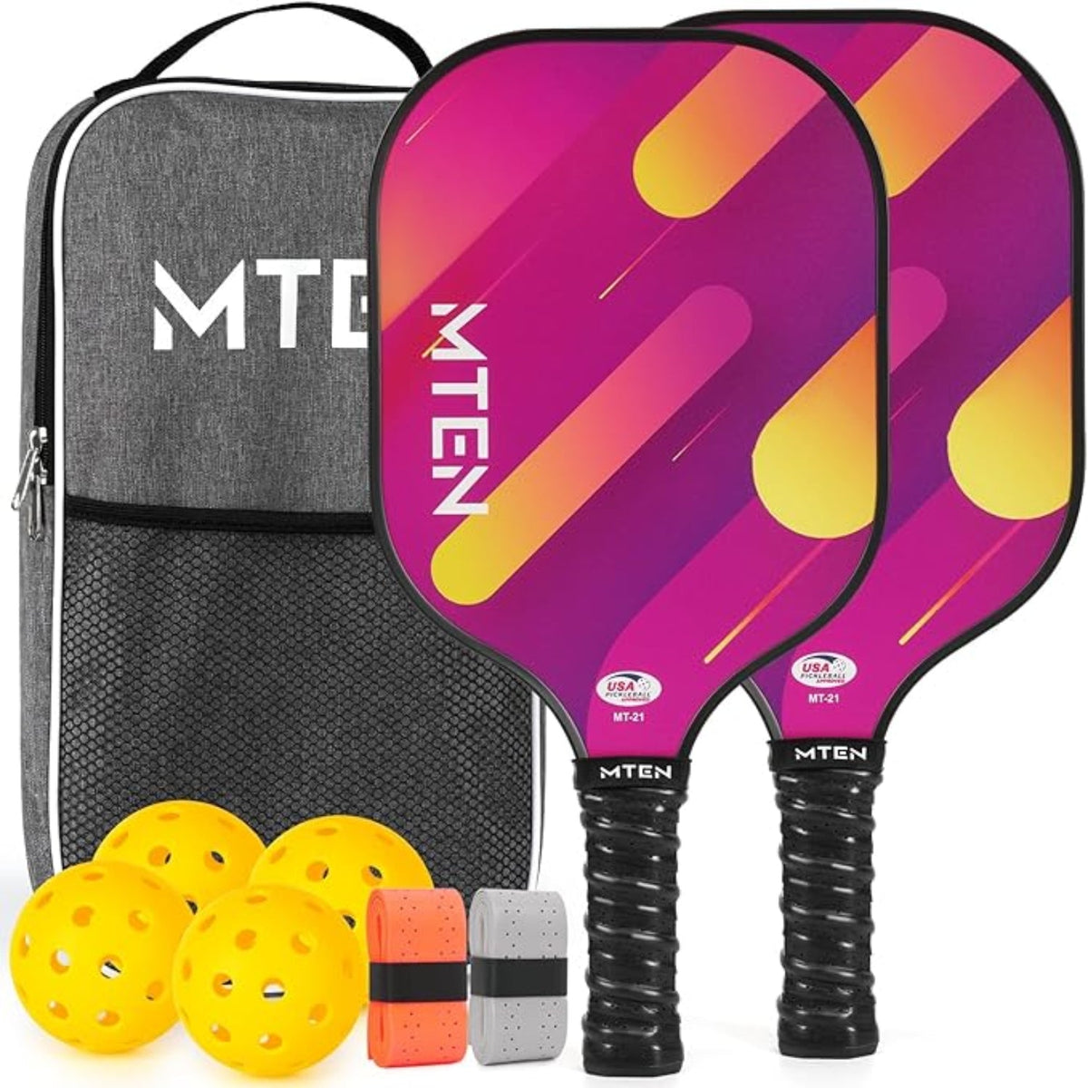 2-Pack Lightweight Fiberglass Pickleball Paddles with Ball Set Included