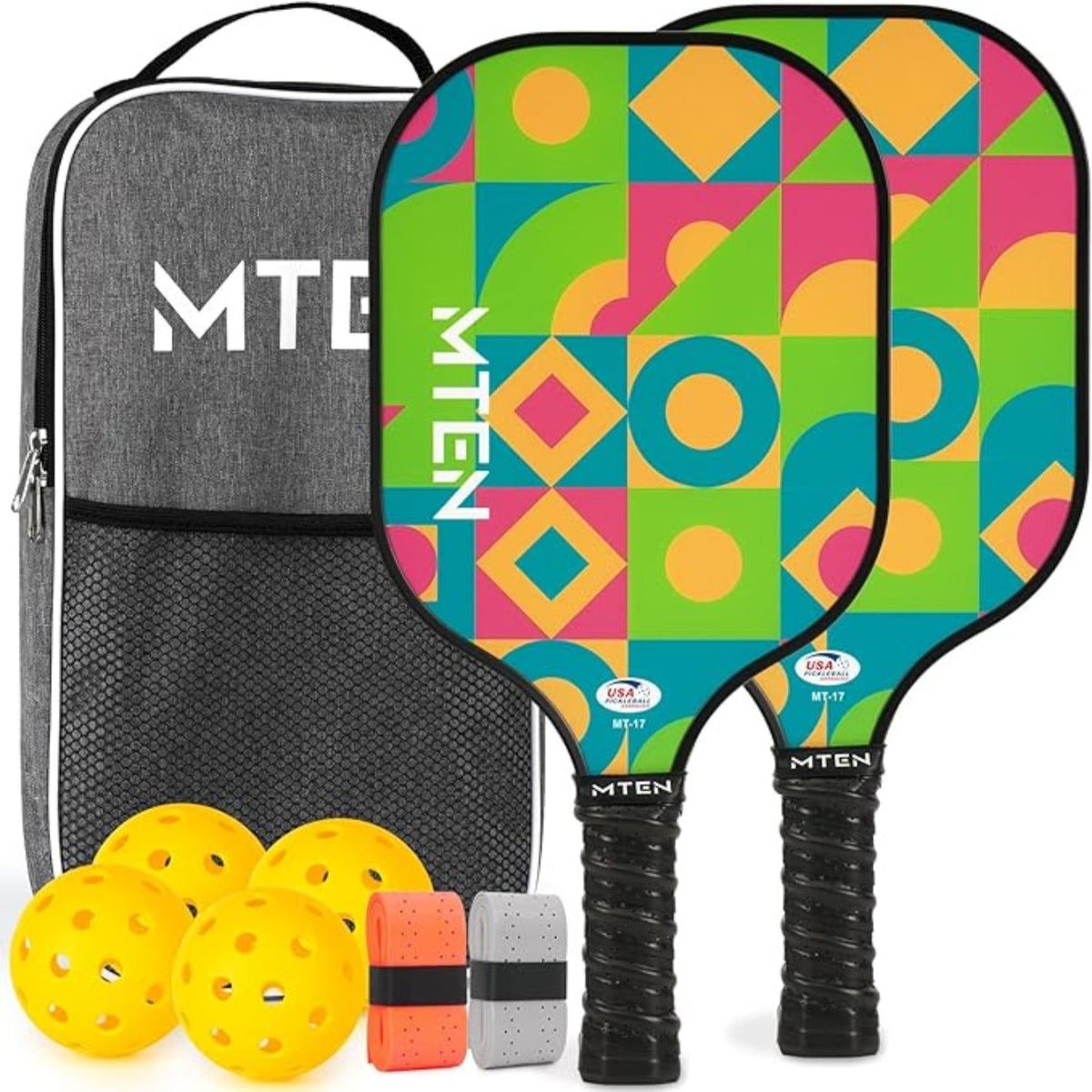 2-Pack Lightweight Fiberglass Pickleball Paddles with Ball Set Included