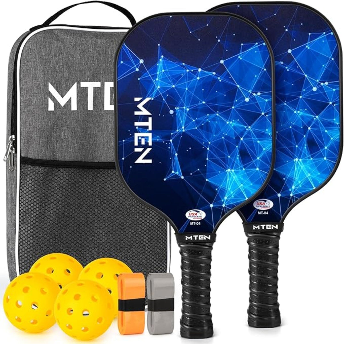 2-Pack Lightweight Fiberglass Pickleball Paddles with Ball Set Included