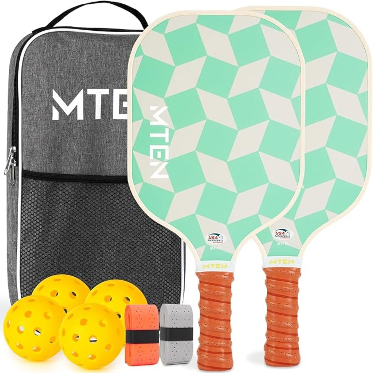2-Pack Lightweight Fiberglass Pickleball Paddles with Ball Set Included