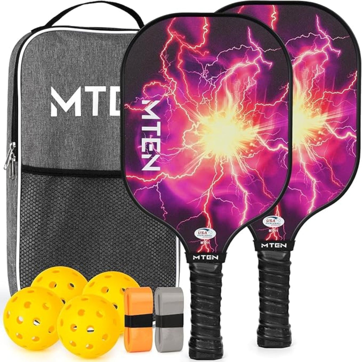2-Pack Lightweight Fiberglass Pickleball Paddles with Ball Set Included