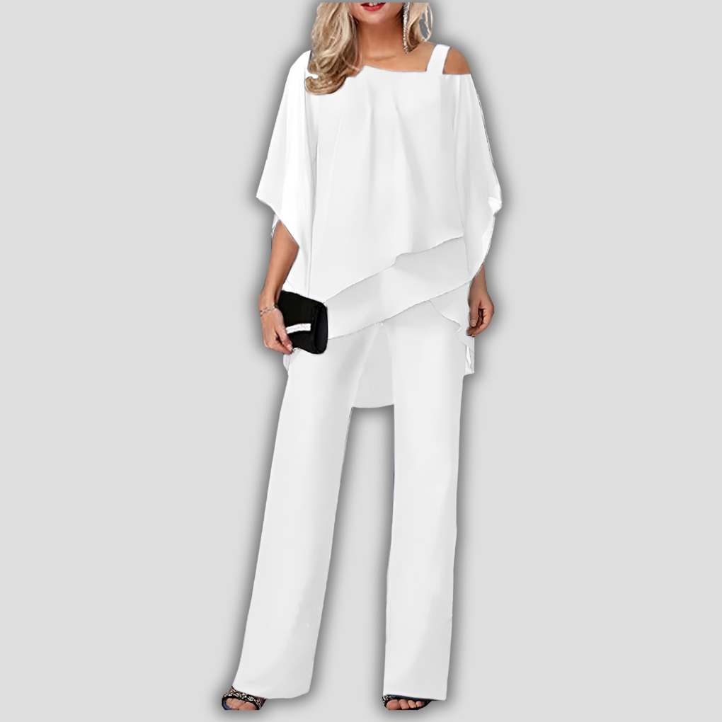 2-Piece Pantsuit with Layered Cape Top