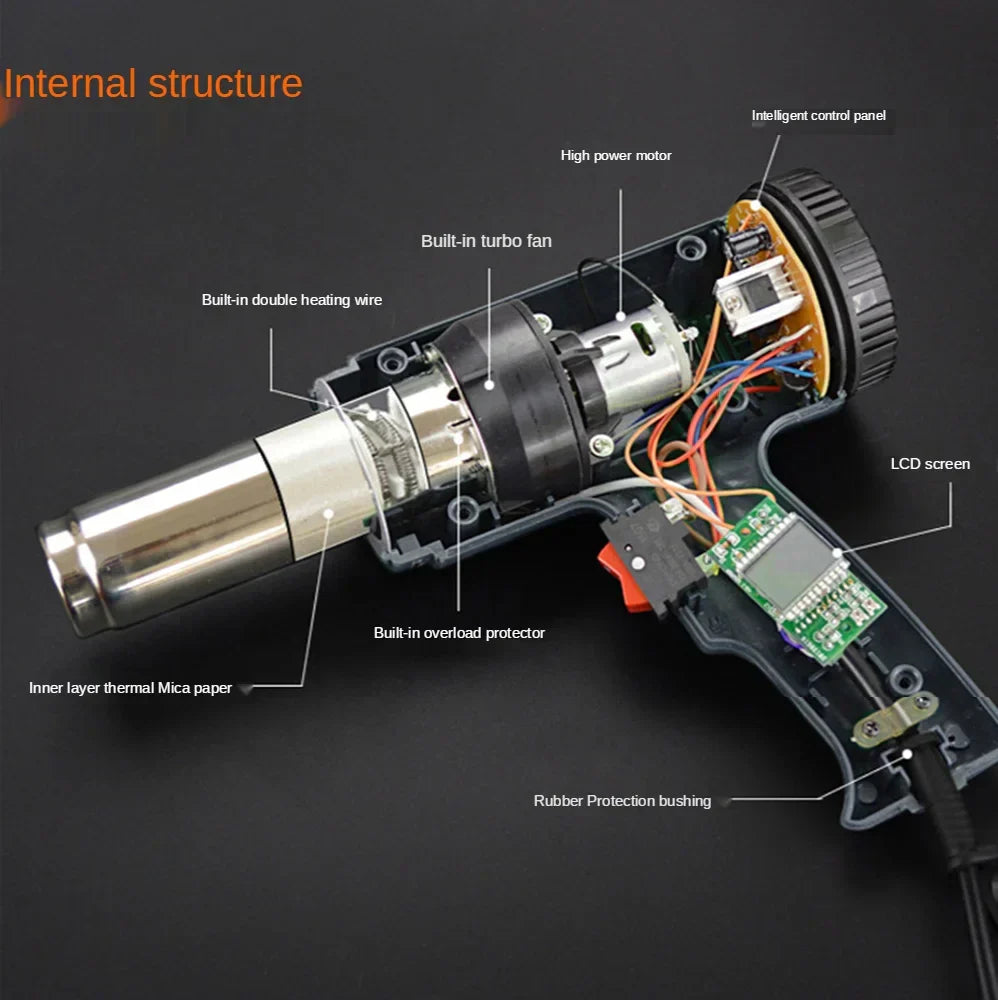 2000W Industrial Electric Heat Gun with Digital LCD Display and Adjustable Temperature