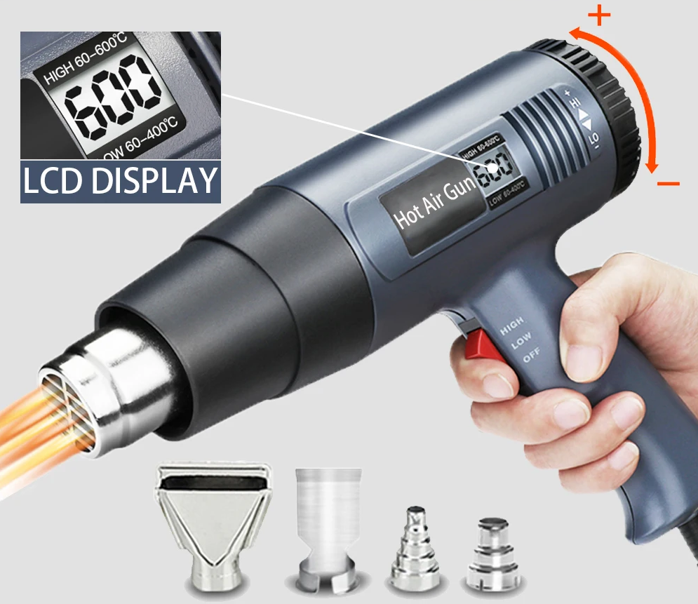 2000W Industrial Electric Heat Gun with Digital LCD Display and Adjustable Temperature