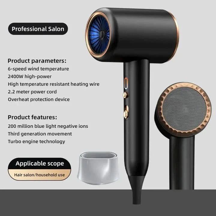 2400W Ionic Hair Dryer with Low-Noise Design