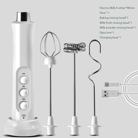 3-in-1 Rechargeable Handheld Electric Milk Frother and High-Speed Drink Mixer for Coffee
