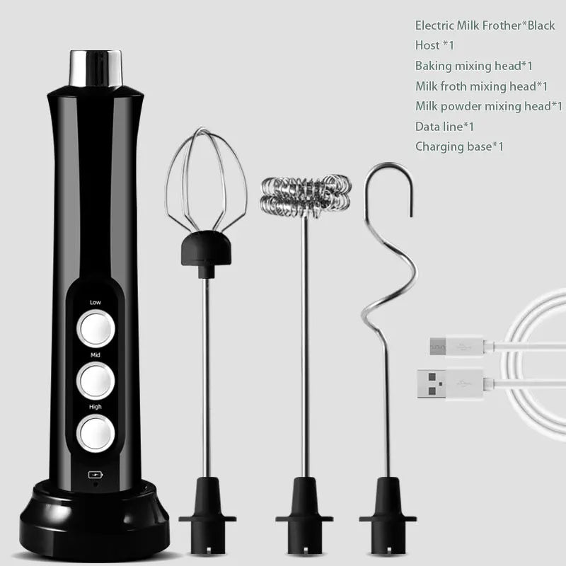 3-in-1 Rechargeable Handheld Electric Milk Frother and High-Speed Drink Mixer for Coffee