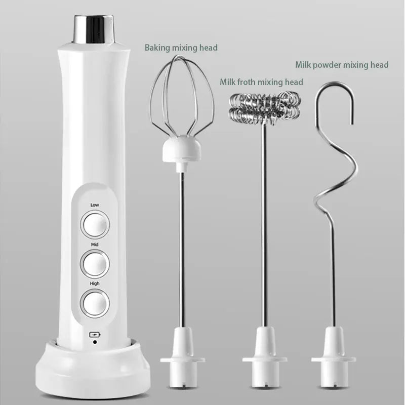 3-in-1 Rechargeable Handheld Electric Milk Frother and High-Speed Drink Mixer for Coffee