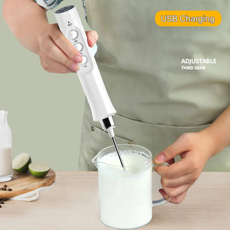 3-in-1 Rechargeable Handheld Electric Milk Frother and High-Speed Drink Mixer for Coffee
