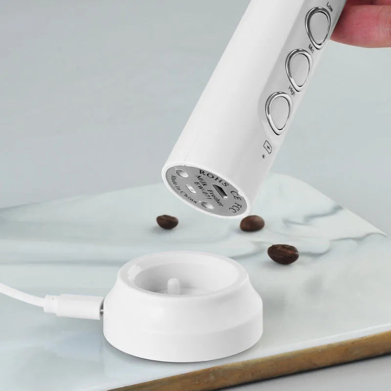 3-in-1 Rechargeable Handheld Electric Milk Frother and High-Speed Drink Mixer for Coffee