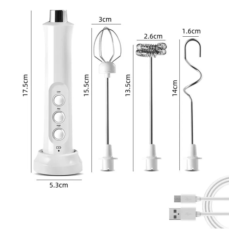 3-in-1 Rechargeable Handheld Electric Milk Frother and High-Speed Drink Mixer for Coffee