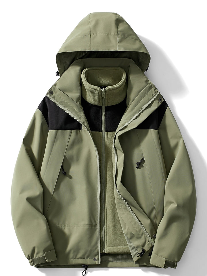 3-in-1 Waterproof Windproof Outdoor Jacket with Detachable Hood