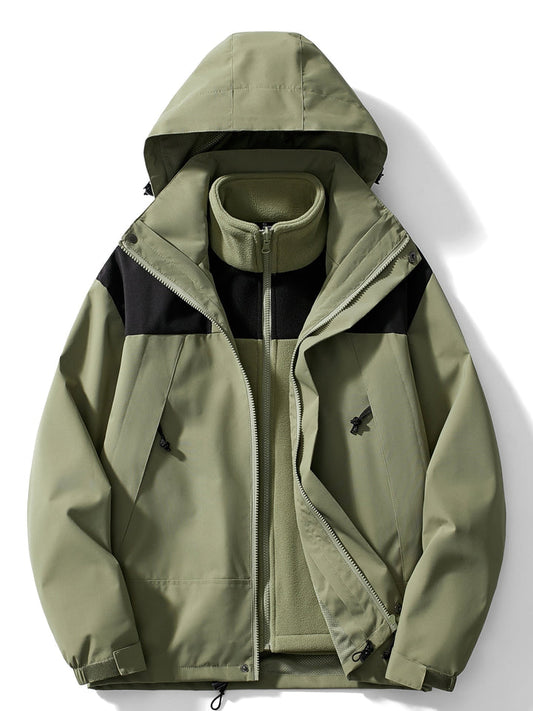 3-in-1 Waterproof Windproof Outdoor Jacket with Detachable Hood