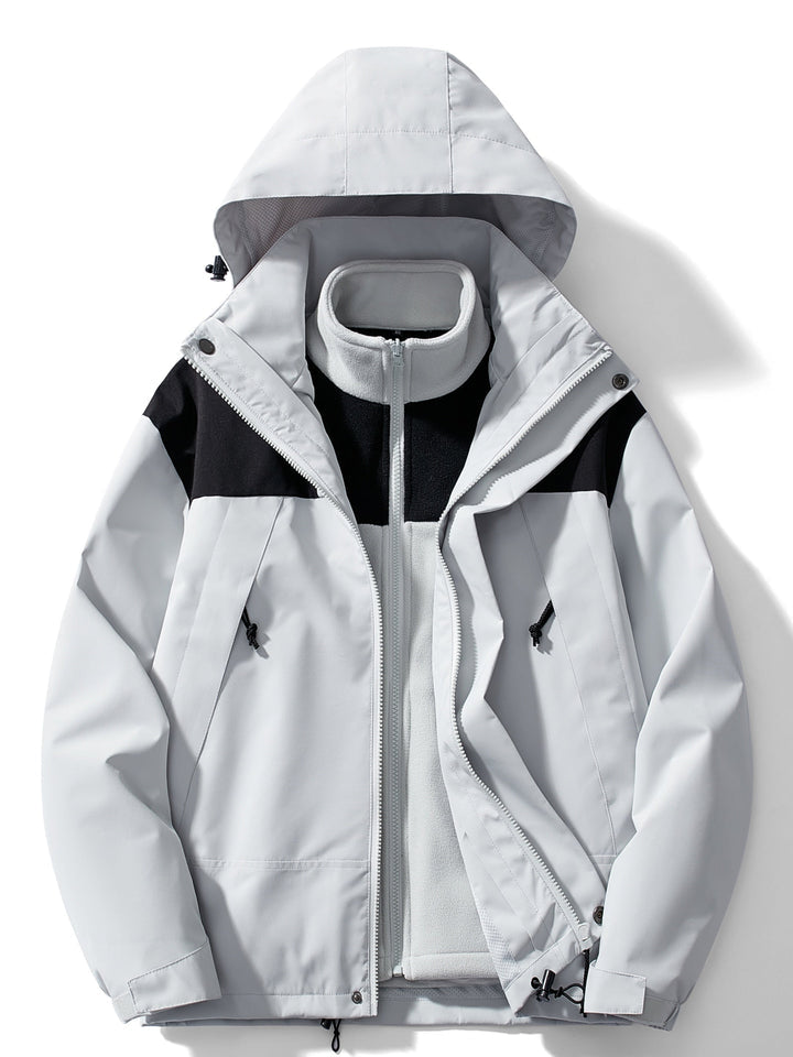3-in-1 Waterproof Windproof Outdoor Jacket with Detachable Hood