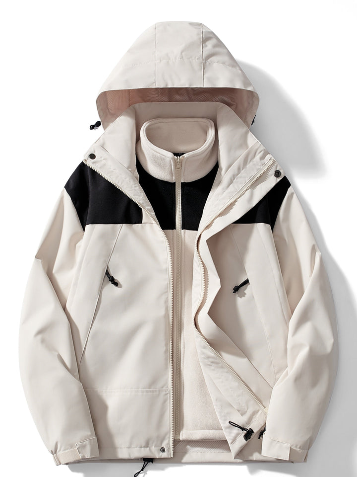 3-in-1 Waterproof Windproof Outdoor Jacket with Detachable Hood
