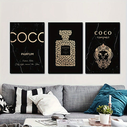3-Piece Frameless Perfume Bottle Canvas Wall Art Set