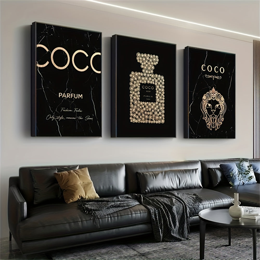 3-Piece Frameless Perfume Bottle Canvas Wall Art Set