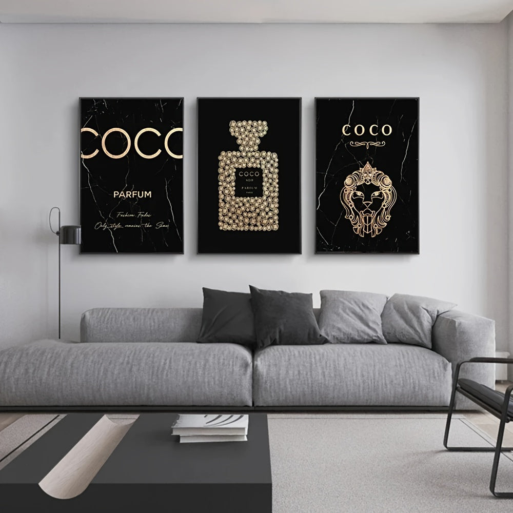 3-Piece Frameless Perfume Bottle Canvas Wall Art Set