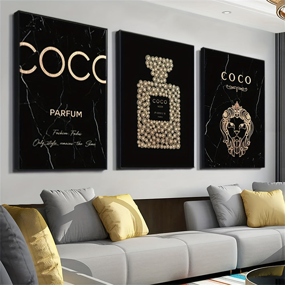 3-Piece Frameless Perfume Bottle Canvas Wall Art Set
