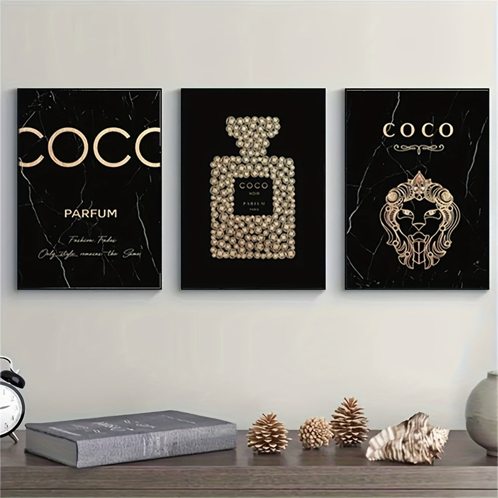 3-Piece Frameless Perfume Bottle Canvas Wall Art Set
