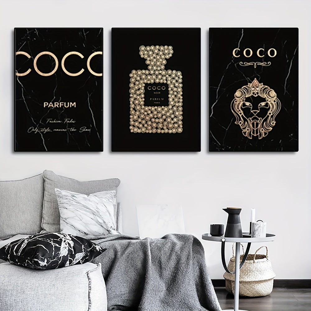 3-Piece Frameless Perfume Bottle Canvas Wall Art Set