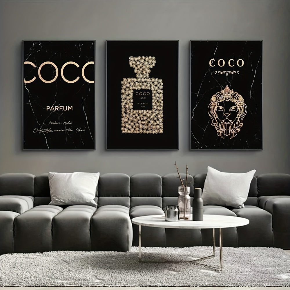 3-Piece Frameless Perfume Bottle Canvas Wall Art Set