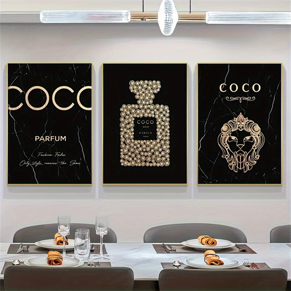 3-Piece Frameless Perfume Bottle Canvas Wall Art Set