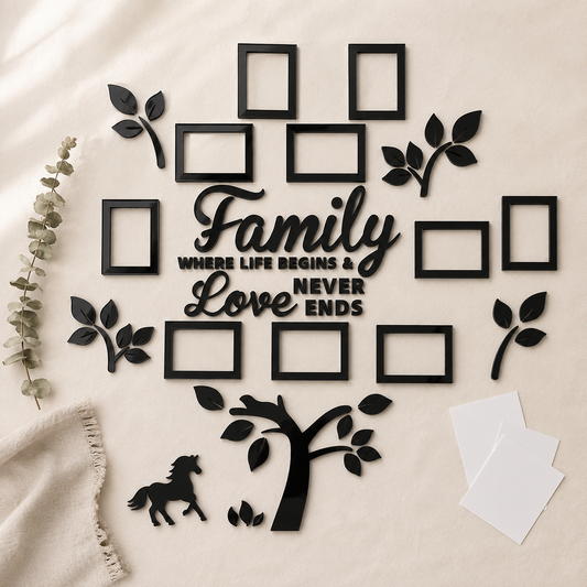 3D Acrylic Family Tree Wall Decor with 11 Photo Frames