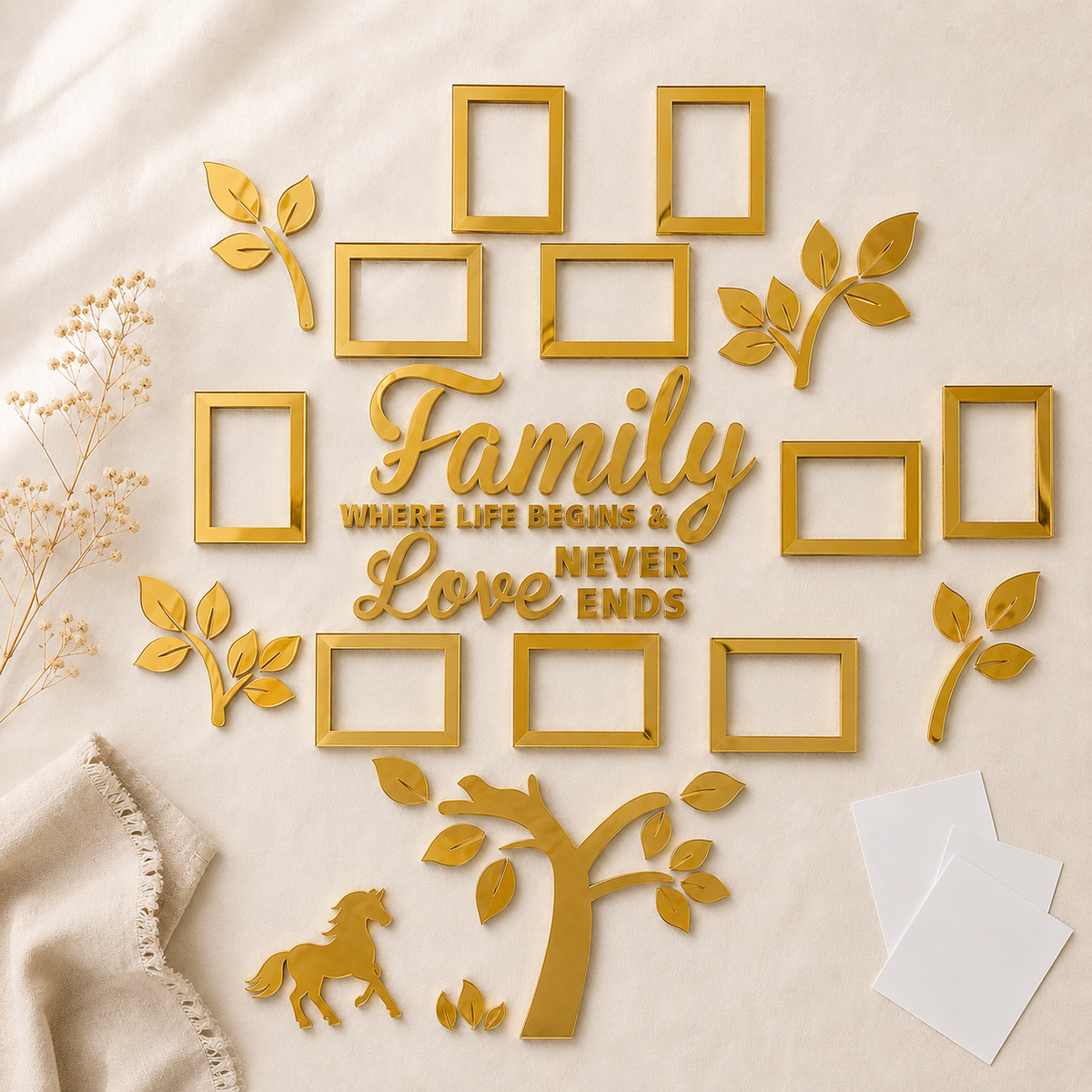 3D Acrylic Family Tree Wall Decor with 11 Photo Frames