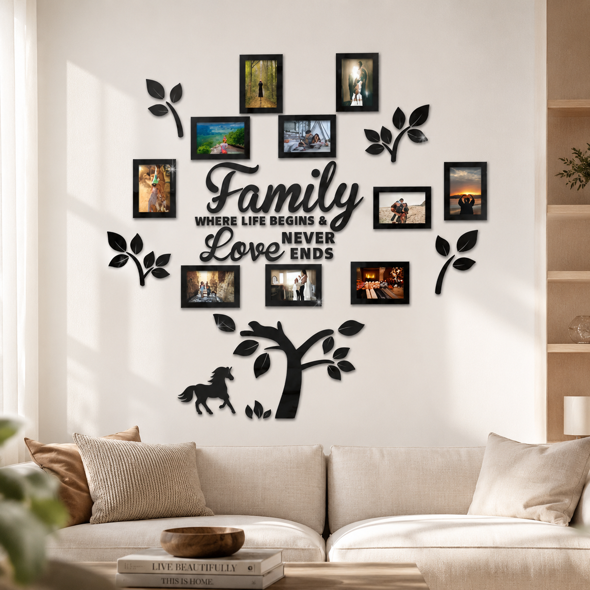 3D Acrylic Family Tree Wall Decor with 11 Photo Frames