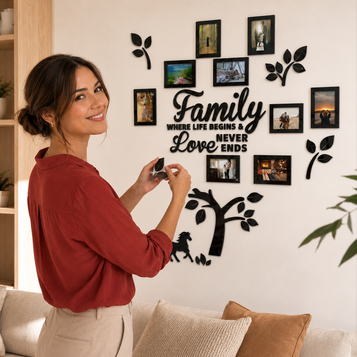 3D Acrylic Family Tree Wall Decor with 11 Photo Frames