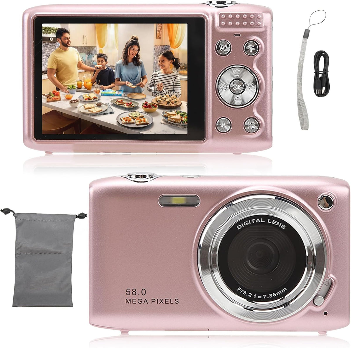 4K Compact Digital Camera with 58MP Photos and 16X Zoom
