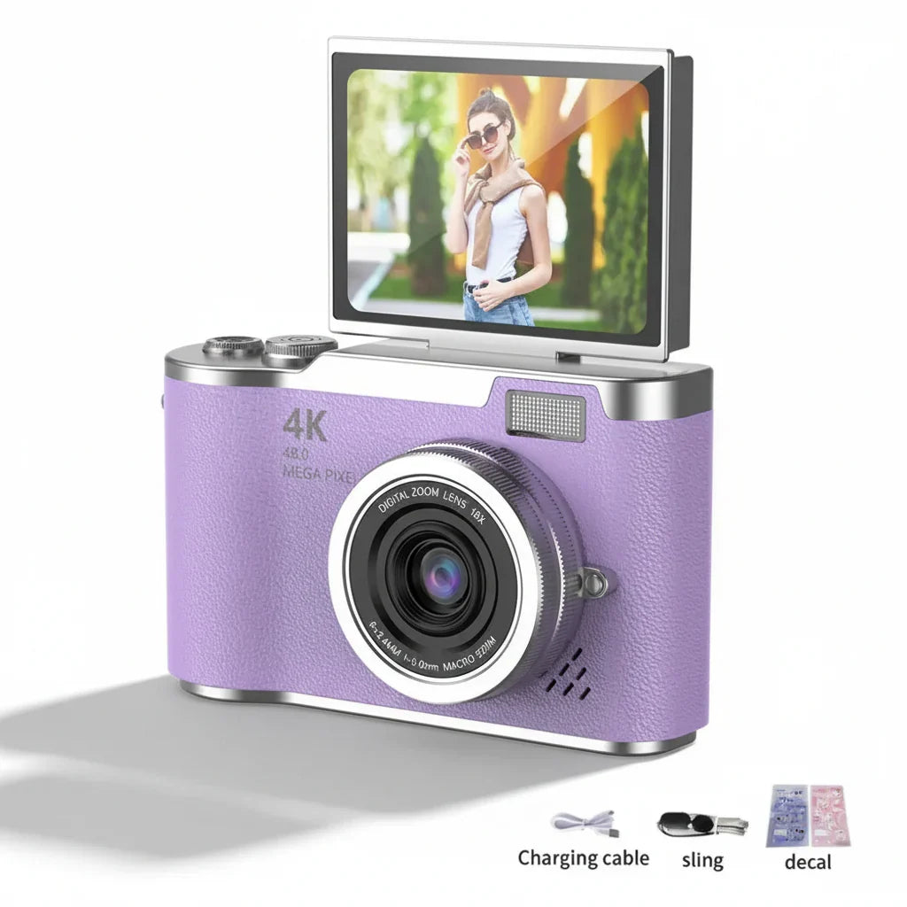 4K Compact Digital Camera with Flip Screen, 48MP and 8X Zoom for Photo and Video