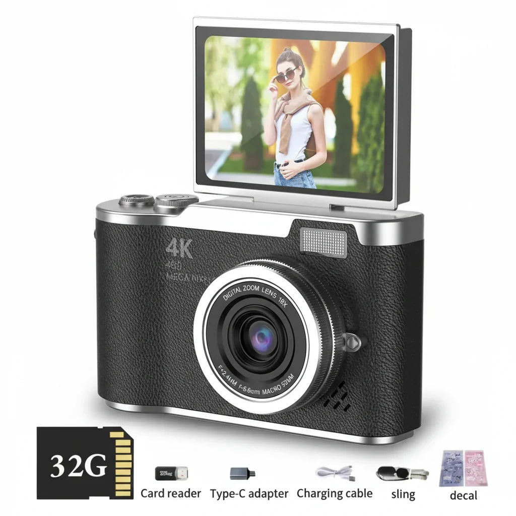4K Compact Digital Camera with Flip Screen, 48MP and 8X Zoom for Photo and Video