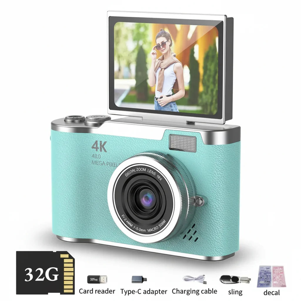 4K Compact Digital Camera with Flip Screen, 48MP and 8X Zoom for Photo and Video