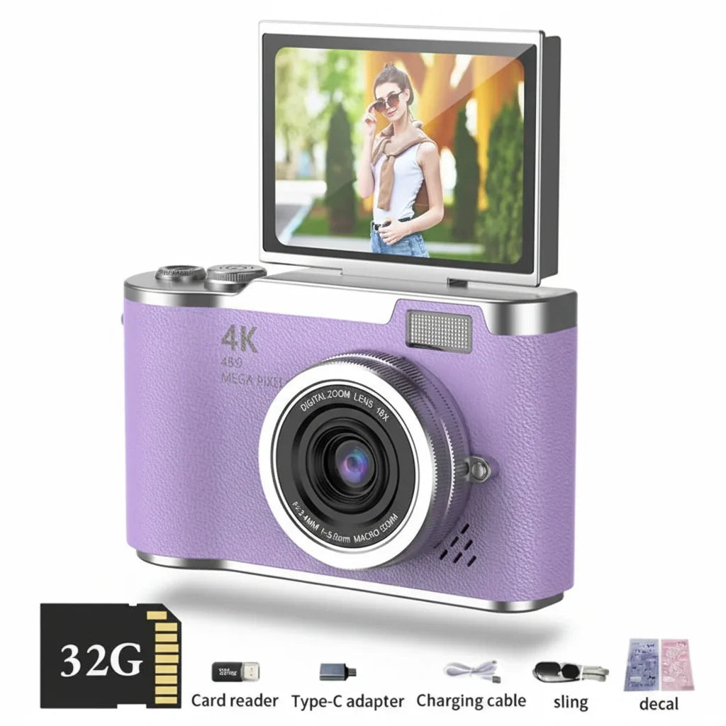 4K Compact Digital Camera with Flip Screen, 48MP and 8X Zoom for Photo and Video