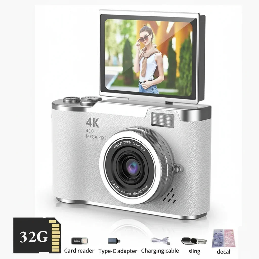 4K Compact Digital Camera with Flip Screen, 48MP and 8X Zoom for Photo and Video
