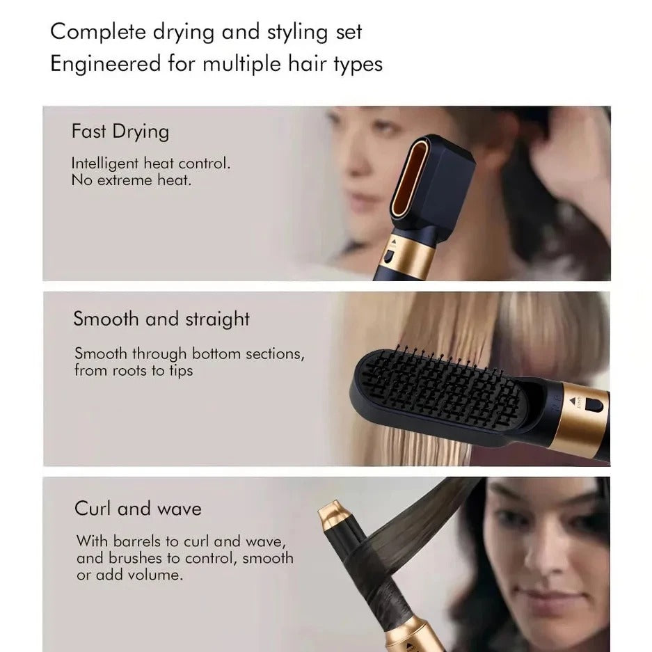 5-in-1 Hair Styler | 1000W Hot Air Brush with Ionic Technology