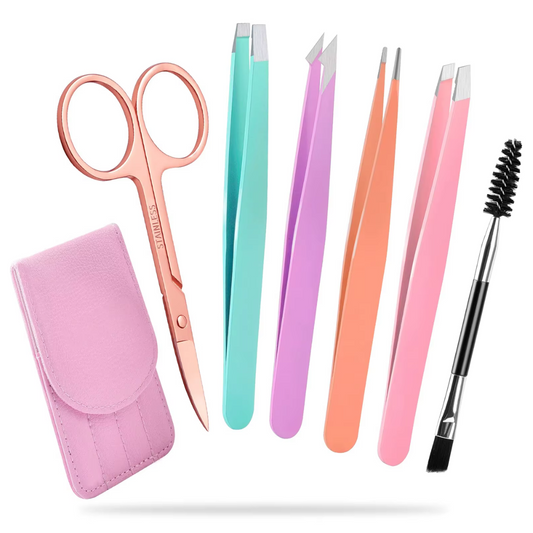 6-Piece Precision Eyebrow Tweezer Set with Travel Case