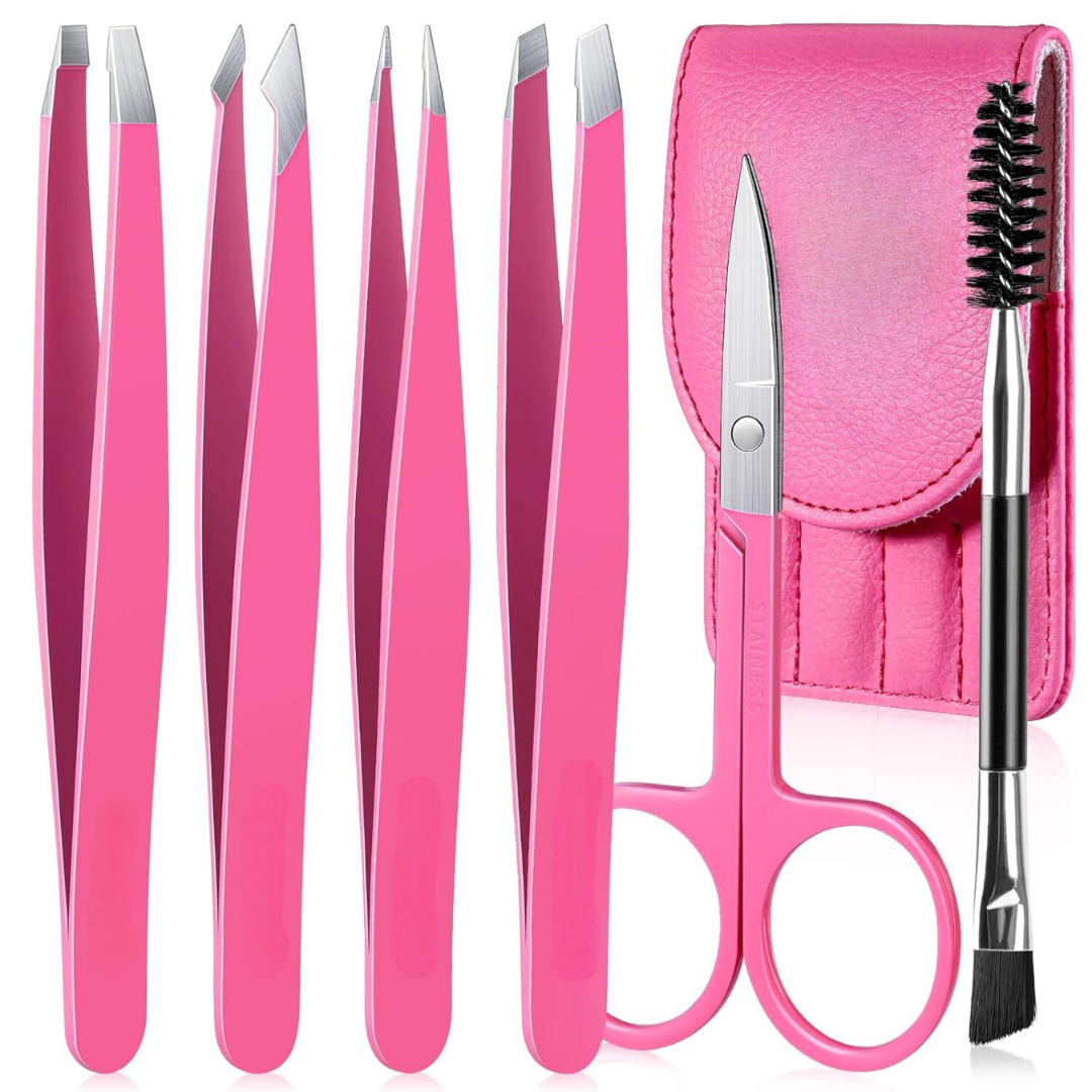 6-Piece Precision Eyebrow Tweezer Set with Travel Case